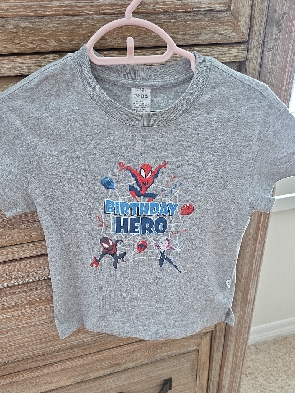 GAP Grey Kids "Birthday Hero" Spider-Man Tee with Red & Blue Accents